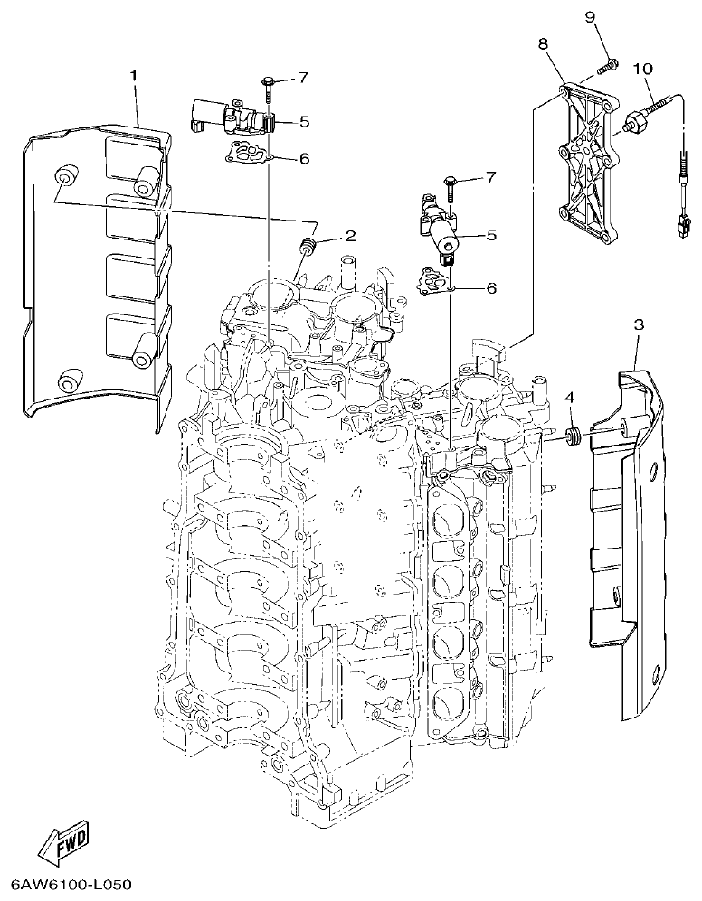 Yamaha 20, F350NCC2 CYLINDER & CRANKCASE 3 parts diagram